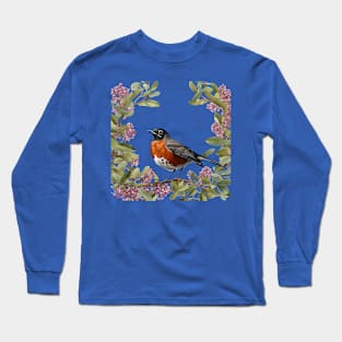 Turdus migratorius With the Connecticut State Flower Long Sleeve T-Shirt